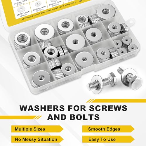235Pcs Fender Washers, 304 Stainless Steel Flat Washers Assortment Kit, 15 Different Sizes M3 M4 M5 M6 M8 M10 M12 Metal Washers for Screws Bolts Hardware for Various Home Industrial Automotive - size: 15 Sizes 235 Pieces