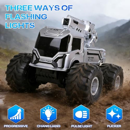 1:18 Remote Control Car, Amphibious RC Monster Truck for Kids, 4WD Waterproof RC Stunt Car, 2.4GHz All Terrain Off-Road Vehicle with 2 Rechargeable Batteries, Toy Gift for Boys Girls Aged 6-12