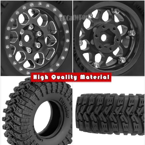 RC 1.3 Beadlock Wheels and Tires for 1/18 TRX4M 1/24 SCX24 FCX24 RC Crawler Car,4pcs RC 1.3 in Brass Rims & Aluminum Beadlock Wheels Rims and Tires,Black - color: Black - (4pcs 1.3 Tires)