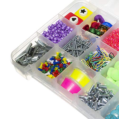 Akro-Mils 05905 Plastic Portable Parts Storage Case for Hardware and Crafts with Hinged Lid and 5 Adjustable Dividers, (14-3/8-Inch x 9-1/2-Inch x 2-1/2-Inch), Large, Clear - size: Large, style: 1-Pack