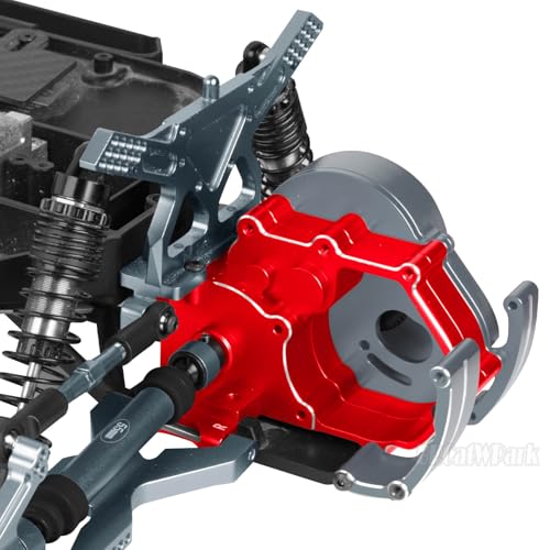 Transmission Case Gearbox w/Spur Gear Upgrades Part for 1/10 Slash/Stampede/Bandit/Rustler 2WD (VXL),RC Aluminum Transmission Gearbox Hops Up,Titanium & Red - color: Titanium - (Gear Gearbox)