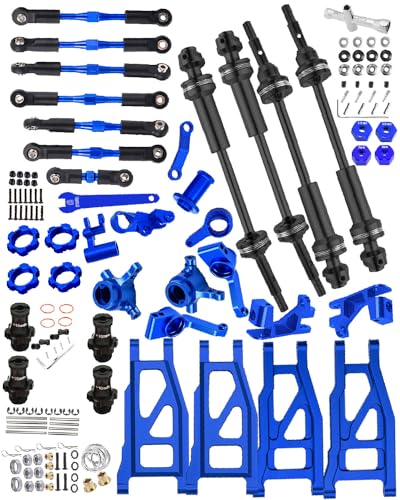 Upgrades Part for 1/10 Rustler/Stampede/Slash VXL 4X4,Big Bore RC Shocks&Steel Drive Shaft CVD&A Arm&Caster Block,Steering Blocks,Rear Stub Axle Carriers&Steering Bellcranks&Hex Hub,Navy Blue - color: Navy Blue/(6 Piece Set)