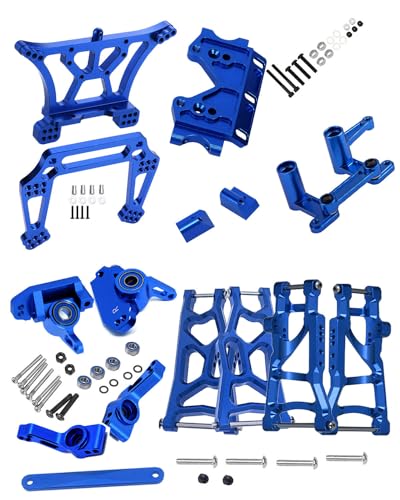Upgrades Part for 1/10 Slash 2WD,Aluminum Front Rear Suspension Arm,Shock Tower,Caster Block,Steering Blocks,Rear Stub Axle Carriers,Steering Block,Front Bulkhead Upgrades Set,Navy Blue - color: Navy Blue for Upgrades