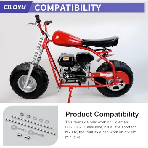 CT200U-EX 14mm 285mm Rear Axle Kit with 300mm Mini Bike Front Axle | 14mm Front and Rear Axle Compatible with Coleman CT200U-EX 196CC Minibike Parts 15mm Chain Adjuster - size: 285mm rear axle + 300mm front axle