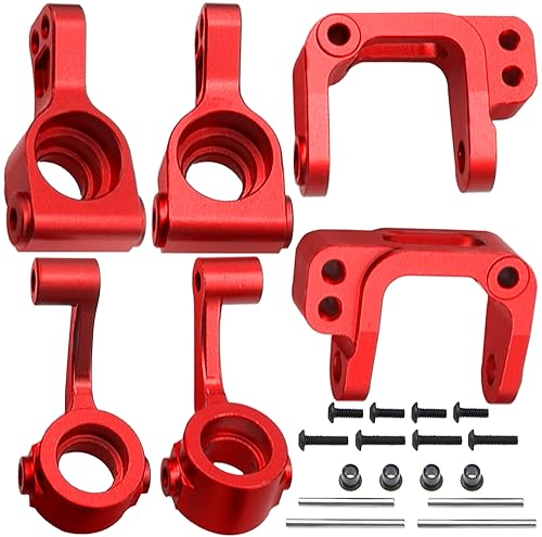 ShareGoo Metal Steering Hub Blocks & C-Hub Carriers Caster Blocks & Rear Stub Axle Carriers Compatible with Horizon ECX 1/10 2WD Ruckus Axe Brutus Circuit AMP MT/DB Crush RC Car Tuck (Red) - color: Red