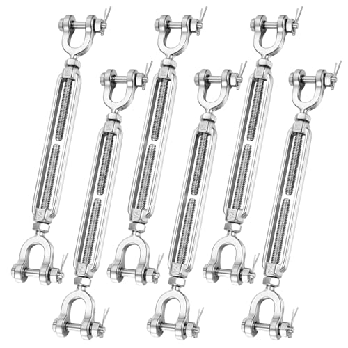 3/16" Jaw and Jaw Turnbuckle 304 Stainless Steel Heavy Duty Turnbuckles for Cables Wire, Shade Sail Hardware, Zipline, Outdoor Applications, Cable Traction 400 Lbs Working Load Limit(6 Pack) - size: 6 PACK 3/16" Jaw and Jaw Turnbuckle