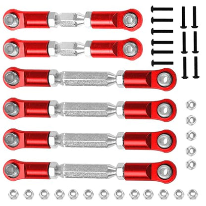 Metal Turnbuckles Rod Camber Links Steering Linkage Tie Rods Pull Rod Compatible with Arrma Granite 4X4 Senton 4X4 Mega550 1/10 RC Car (Red) - color: Red