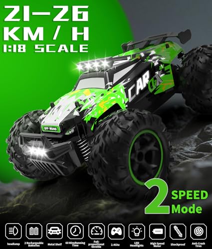 Remote Control Car 26KM/H with Proportional Throttle- 1:18 RC Car | Proportional Throttle, Fast Speed Car with Trubo Button, 2.4GHz Remote Control Off-Road Car for Kids 8-12,Green - color: Gre