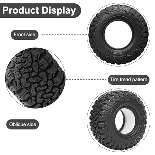 LRFHL 2.2 Crawler Tires for 1/10 Axial SCX10 D90 Traxxas TRX4, Black, 4PCS | 120mm * 47mm, RC Rock Crawler Tires with Foam Insert, Soft Rubber High Grip Sticky Tires - color: Black