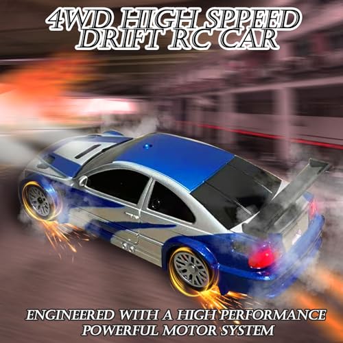1/43 Mini RC Drift Car with Gyroscope, 2.4GHz 4WD Full Proportional High Speed Micro Hobby RC Cars with Lights Racing Tires, Fast Small Remote Control Car, Toy Model Gift for Adults Kids Boys Girls - color: Blue-g