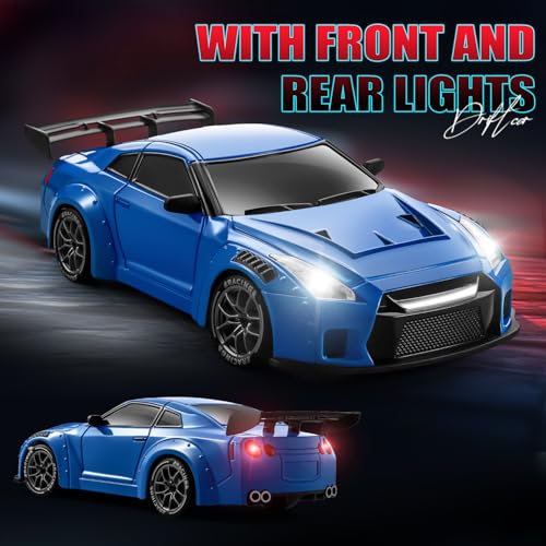 RC Drift Car, 1:24 Remote Control Car for Kids, 20KM/H 4WD High Speed RC Cars with Lights, Extra Racing Tires, Vehicle for Adults Boys Girls - color: S815 Blue