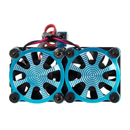36MM Aluminum Alloy w/Double Cooling Fan Heat Sink with Temperature Control Compatible with 1/10 TRX4 SCX10 Traxxas Track HSP HPI Wltoys Himoto Tamiya 540 550 3650 3660 RC Car(Blue)