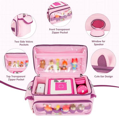 Carrying Case Compatible with Toniebox 2 & 1 Starter Set & Tonies Figures | Cute Storage Bag Fits for Tonies Characters,Headphones&Accessories, Travel Case with Clear Pocket&Speaker Window,Pink&Purple - color: Pink&Purple