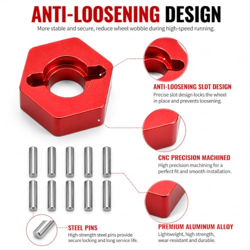 5PCS 12mm RC Wheel Hex Hub Adapter, CNC Aluminum Upgrade Set | CNC aluminum hubs improve wheel stability with anti-loosening pins. Designed for 1/10 RC cars and upgrade applications
