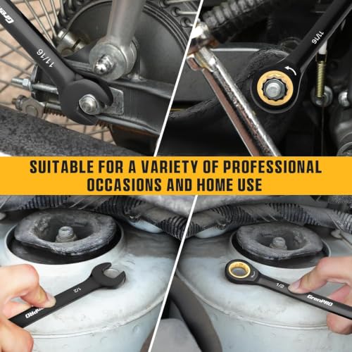 GRENPRO 23PCS Ratcheting Combination Wrench Set SAE Metric Mechanic Tools | 1/4"-3/4"&6-18MM Bolt Gauge, Electro-Coated CR-V 72-Tooth 5Deg Swing 12Pt Corrosion Resistant, Roll Pouch Auto&HomeRepair - style: Ratcheting Wrench Set (Metric&SAE)