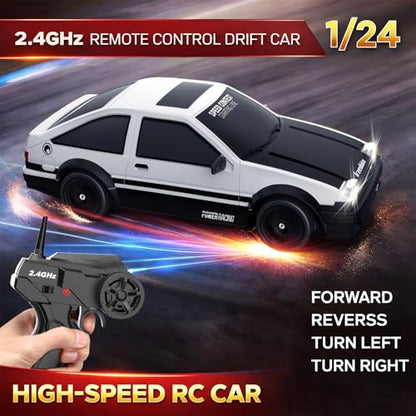 Remote Control Car RC Drift Car 2.4GHz 1:24 Scale 4WD 15KM/H High Speed Model Vehicle with LED Lights Drifting Tire Racing Sport Toy Car for Adults Boys Girls Kids Gift - color: B-white