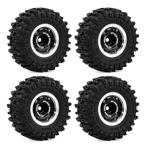 0.7 Inch RC Crawler Tires and Wheels Set 40×16mm for 1/30 Scale Axial SCX30 (Black) - color: Black