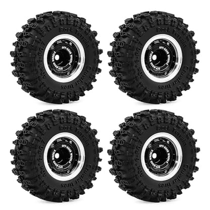 0.7 Inch RC Crawler Tires and Wheels Set 40×16mm for 1/30 Scale Axial SCX30 (Black) - color: Black