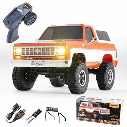 EAZYRC X FMS 1/24 Chevy K5 S Blazer 1976s RC Truck RTR Orange, with Lisense RC Crawler, 4WD 5Km+ 2-Speed Transmission RC Car Off-Road Vehicle?Play as Soon as You get it?Orange? - color: Orange