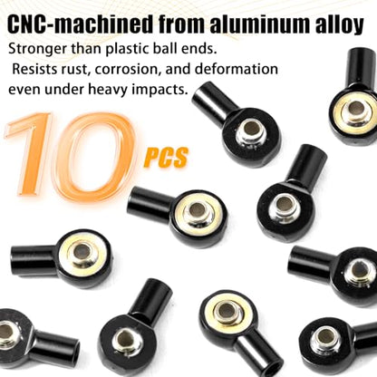 10PCS M2.5 Tie Rod End Ball Joint Aluminum Ball Head Holder Steering Linkage 13mm Upgrade Parts Compatible with HSP Tamiya Mini 4WD, RC Truck Crawler Car/Robot/Boat/Airplane Models, Black - color: Black