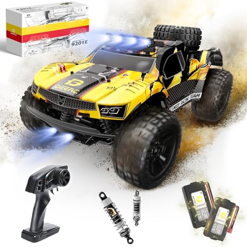 DEERC 9201E 1:10 RC Truck for Adults & Boys, 48 KPH 4WD Short Course RC Car | Functional Spare Tire, LED Lights, Metal Dog Bone, 2 Batteries, 40 Min, Hobby Grade All Terrain Remote Control Truck