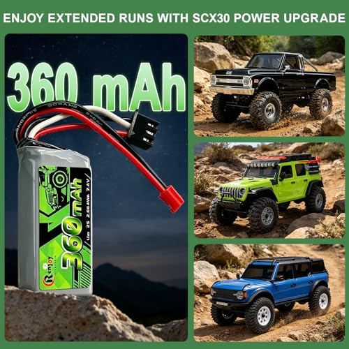 2PCS 7.4V Lipo Battery 2S 360mAh PH2.0 Plug Rechargeable Lithium Battery with RC Battery Side Plate and ESC Receiver Side Tray for RC Axial SCX30 Upgrade Crawler Car Trucks - color: 2pcs 360mAh, w/ battery & ESC trays