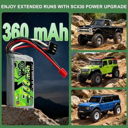2PCS 7.4V Lipo Battery 2S 360mAh PH2.0 Plug Rechargeable Lithium Battery with RC Battery Side Plate and ESC Receiver Side Tray for RC Axial SCX30 Upgrade Crawler Car Trucks - color: 2pcs 360mAh, w/ battery & ESC trays