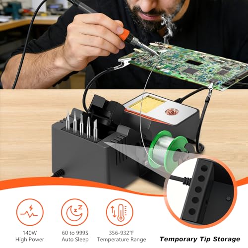 Soldering Station, 140W Digital Display Soldering Iron Station Kit with 2 Helping Hands, 356°F-932°F, Auto Sleep, °C/°F Conversion, Solder Wire, 5 Tips, Solder Sucker, Tweezers, Tip Cleaner, Gray - color: Gray