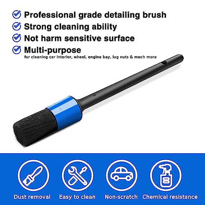 HMPLL 10pcs Detailing Brush Set, Blue | Multi-Purpose Car Detailing Brushes for Cleaning Car Interior, Exterior, Engine, Leather - color: blue