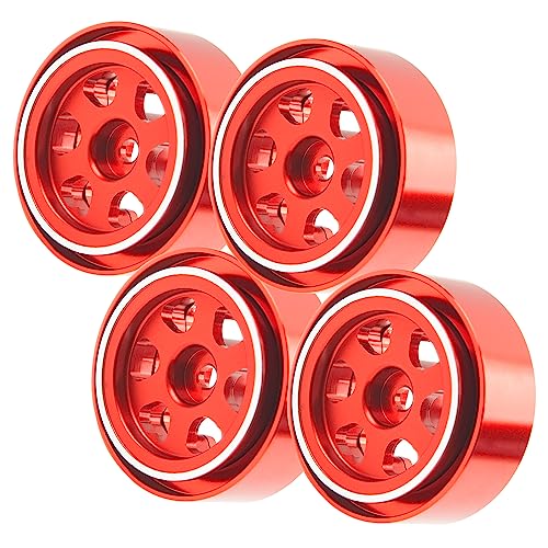 ShareGoo 4Pcs Metal 1.0 Beadlock Wheels Rims 7mm Hex Wheel Hubs 1.0" Wheels Compatible with 1/18 Traxxas TRX4M Axial SCX24 Gladiator Deadbolt Bronco 1/24 RC Crawler (Red) - color: Red