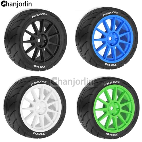 1/10 RC On Road Racing Tires and Wheels 12mm Hex OD 2.72'' RC Rally Street Tyres for 1:10 Scale Touring Drift Car Tamiya TT01 TT02 XV01 TA06 A959 PTG2 HPI KYOSHO HSP Traxxas 4PCS (White) - color: White