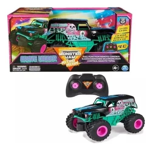 Monster Jam Nitro Neon Grave Digger 1:24 Scale RC Truck – Full-Function Remote Control Monster Truck (Official Spin Master)