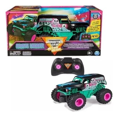 Monster Jam Nitro Neon Grave Digger 1:24 Scale RC Truck – Full-Function Remote Control Monster Truck (Official Spin Master)