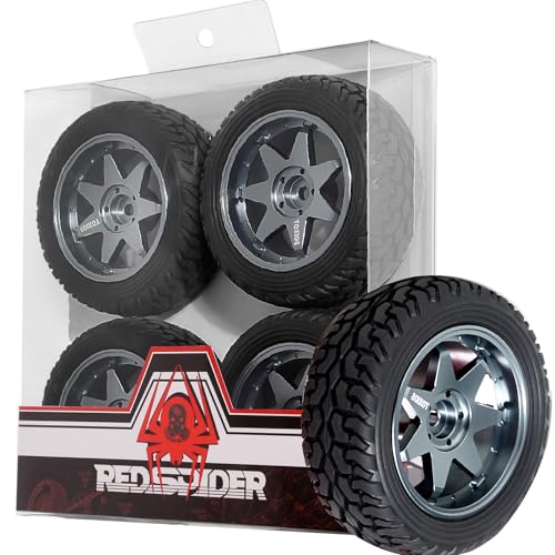 REDSPIDER 1/10 RC Rally Car Tyres 12mm Hex Hub Rubber Tires & Aluminium Wheel Rims OD 75mm/2.95'' for 1/16 1/14 1/12 1/10 RC Touring Car On-Road Off Road Buggy (Titanium) - color: Titanium
