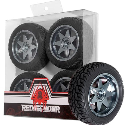 REDSPIDER 1/10 RC Rally Car Tyres 12mm Hex Hub Rubber Tires & Aluminium Wheel Rims OD 75mm/2.95'' for 1/16 1/14 1/12 1/10 RC Touring Car On-Road Off Road Buggy (Titanium) - color: Titanium