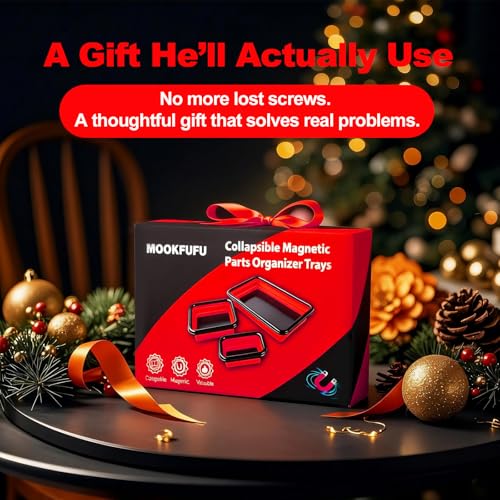 Collapsible Magnetic Parts Tray Set, 3 Different Sizes，Red | 3 Different Sizes, Extra Strong Magnet Up to 18LB, Silicone Foldable - color: Red