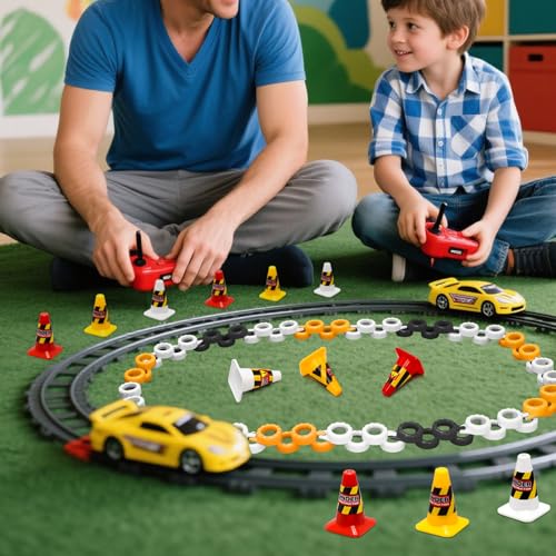 180 Pieces RC Car Racing Track Drift Runway Drift Field Fence with 30PCS Road Cones for 1/14 1/16 1/18 1/24 1/28 1/30 1/43 Mini RC Car (Black & Yellow & White, 210PCS) - color: Black & Yellow & White, 210pcs