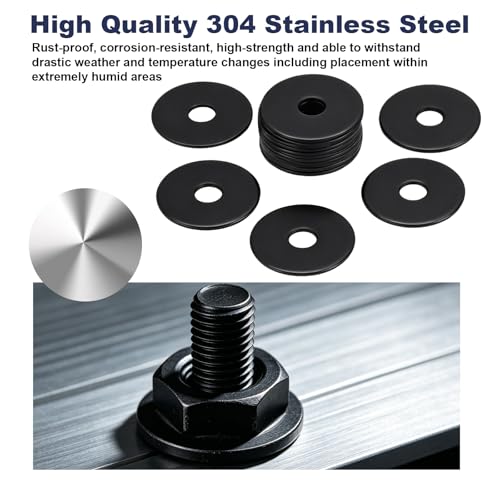 ZQZ 100Pcs 1/4" x 1" Flat Washers, 304 Stainless Steel Fender Washers, Black Finish, Standard Stainless Steel Washers for Screws - size: B-1/4" x 1"-100 Pieces