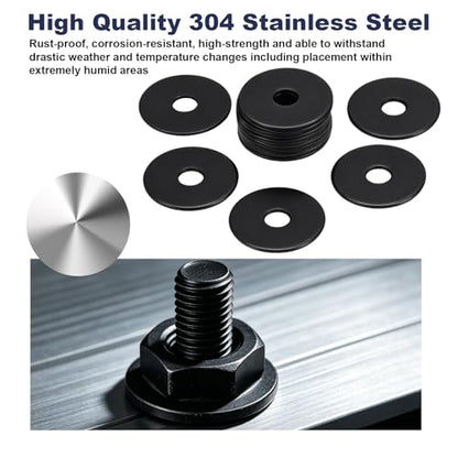 ZQZ 100Pcs 1/4" x 1" Flat Washers, 304 Stainless Steel Fender Washers, Black Finish, Standard Stainless Steel Washers for Screws - size: B-1/4" x 1"-100 Pieces