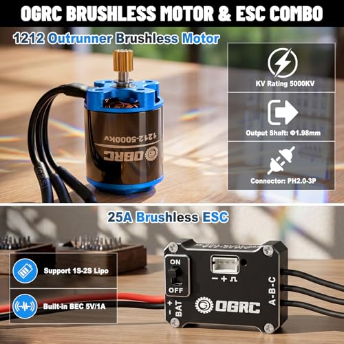 OGRC 25A Brushless ESC & 1212 Sensorless Outrunner Motor Combo for SCX30 | 5000KV Brushless Motor, Supports 2S LiPo Battery, Built-in BEC, for Axial 1/30 RC Crawler Car