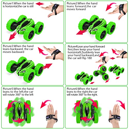 2PACK RC Stunt Car Watch Gesture Sensor Car 4WD Double Sided 360 Degree Rotating Tumbling Rechargeable Car High Speed 2.4GHZ Off Road Hobby RC Toy Cars for Xmas Birthday Gift Adults,Kids (Blue/Green) - style: Blue&Green