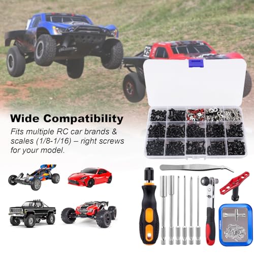 HobbyPark 620pcs RC Screw Kit Screws Assortment Set Hardware RC Repair Tools Kit RC Screwdrivers Hex Drivers 17mm Wheel Wrench for 1/8 1/10 1/12 1/16 Scale RC Car Truck Crawler Buggy