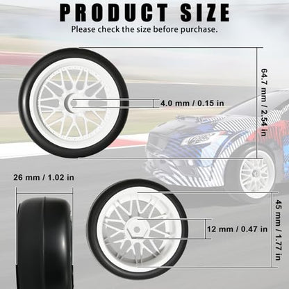 OD 2.55" On Road Rubber Tires Nylon Wheels- 12mm Hex for 1/10 RC Racing Car | Compatible with MJX HSP Tamiya HPI Kyosho Traxxas Sakura Redcat WLtoys 1/10 RC On-Road Racing Touring Car (4pcs, White) - style: A-White