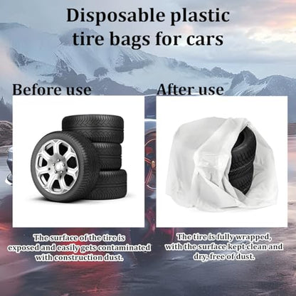 Car Tire Storage Bag, 4PCS 43.3" × 43.3" Extra-Large Waterproof Dustproof Vehicle Spare Tire Store Protect Cover, Polyethylene LDPE Plastic Auto Tyre Storage Cover, Universal Fit