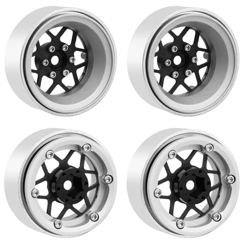 ModuWheel 1.3" Negative Offset Aluminum + Carbon Fiber Beadlock Wheels Rim for 1/24 1/18 AX24 SCX24 TRX4m Ascent18 RC Crawler,Star Pattern-1 (Silver) - color: Silver