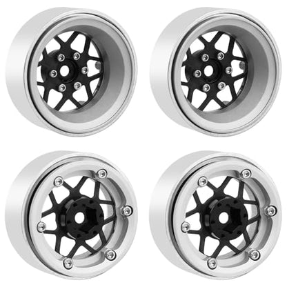 ModuWheel 1.3" Negative Offset Aluminum + Carbon Fiber Beadlock Wheels Rim for 1/24 1/18 AX24 SCX24 TRX4m Ascent18 RC Crawler,Star Pattern-1 (Silver) - color: Silver