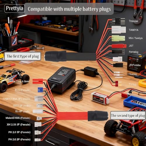 Prettyia 19 Groups of nimh Battery Chargers rc car Charger | Applicable2.4v 3.2v 4.8v 7.4v 8.4v 9.6v 10.8v 12v Fast charging Intelligent charger