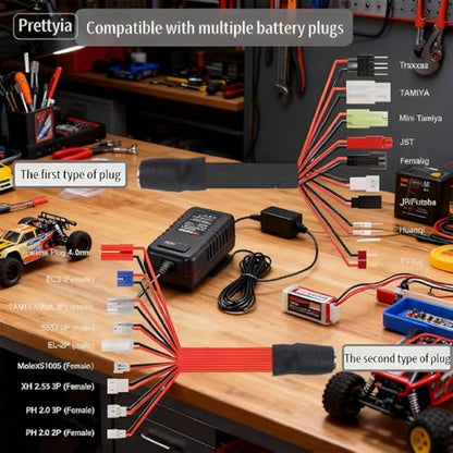 Prettyia 19 Groups of nimh Battery Chargers rc car Charger | Applicable2.4v 3.2v 4.8v 7.4v 8.4v 9.6v 10.8v 12v Fast charging Intelligent charger