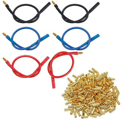 6Pack 7.87" 14AWG 3.5mm Gold Bullet Connector 3.5 Banana Plug Extension Cable Male Female Wire & 20 Pairs 3.5mm Male & Female Gold Banana Plug Bullet Connector Plug