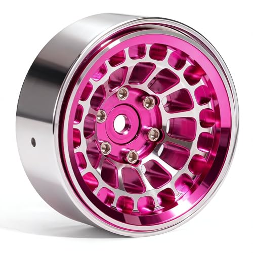 1.3” Aluminum Beadlock Wheels, -4.53mm Offset CNC 7 mm Hex Rims for 1/18 1/24 RC Crawler TRX4M, Axial SCX24 AX24, Redcat Ascent-18, FMS FCX24, 4 pcs, Pink - color: Pink